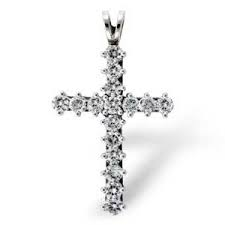 Diamond Prong Set Cross Necklace 14K White Gold .63cttw Model D3357